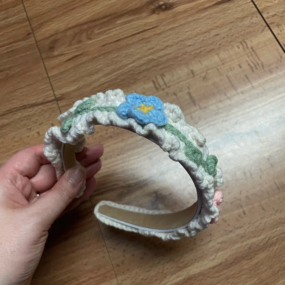 Black Multicolor Floral Knit/ Crochet Headband
